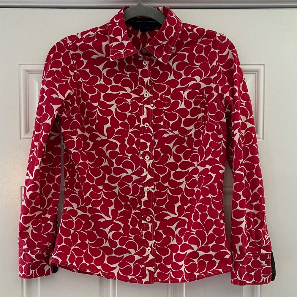 Boden Red and White Long Sleeve Top